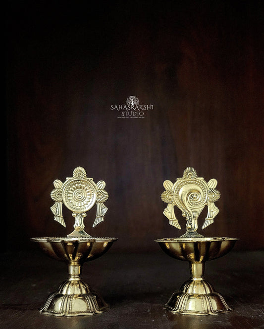 Shankh Chakra Diya - Pure Brass