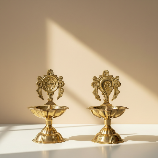 Shankh Chakra Diya - Pure Brass