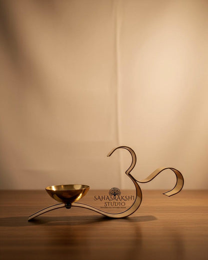 OM Brass Oil Lamp Diya Set | ૐ Diya  (2  pieces)