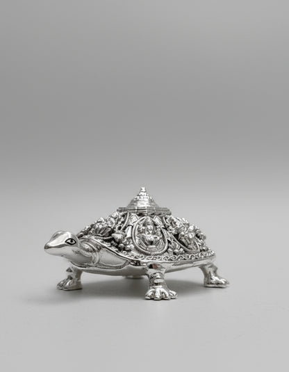 Vastu Astalakshmi Kurma Tortoise with Maha Meru- Silver plated Polyresin