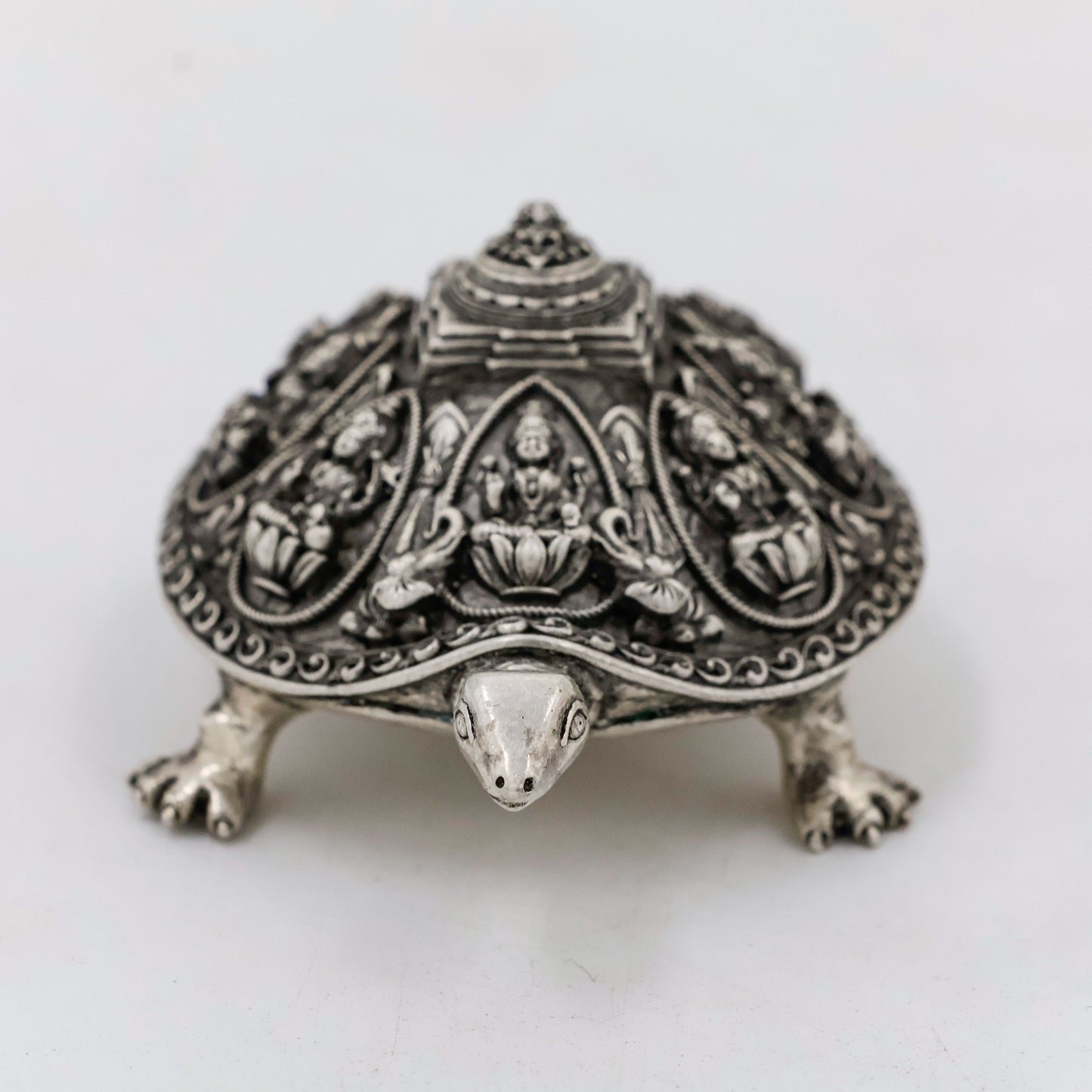 Vastu Astalakshmi Kurma Tortoise with Maha Meru- Silver plated Polyresin