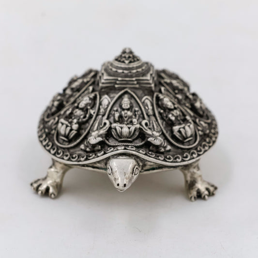 Vastu Astalakshmi Kurma Tortoise with Maha Meru- Silver plated Polyresin