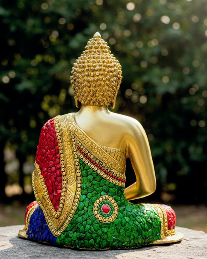 Brass Buddha statue with Stone inlay work | Handcrafted with devotion