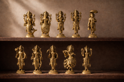 Dashavatar Brass Idol Set – Handcrafted Pure Brass - Premium Brass with superfine details