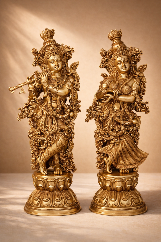 Radha Krishna Brass Idols – Premium Handcrafted Divine Couple