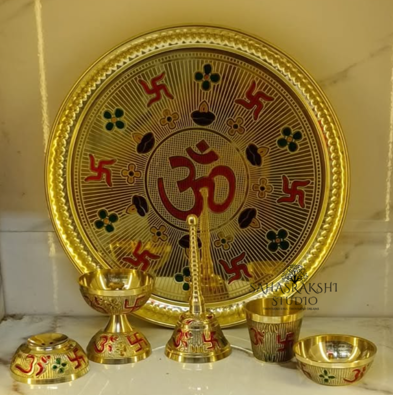 8 Inch Brass Pooja Thali Set
