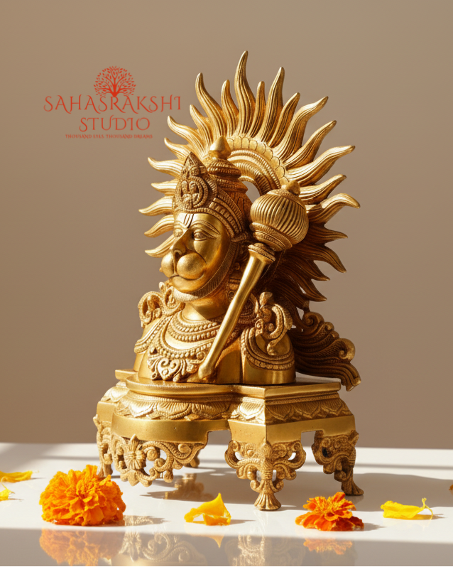 Sri Hanumanji Bust with Suryaprabha | Bajrangbali Bust Idol - Handcrafted in premium brass