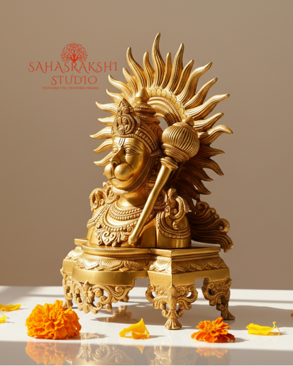 Sri Hanumanji Bust with Suryaprabha | Bajrangbali Bust Idol - Handcrafted in premium brass