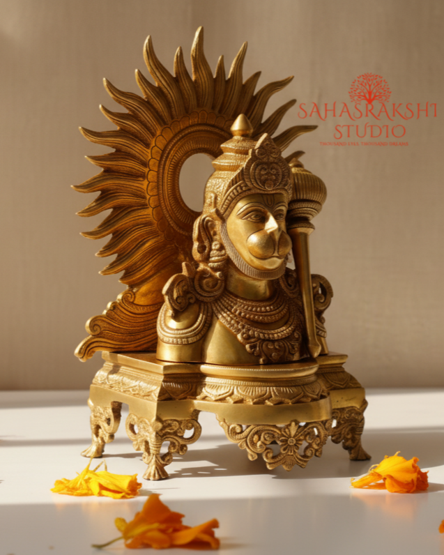 Sri Hanumanji Bust with Suryaprabha | Bajrangbali Bust Idol - Handcrafted in premium brass
