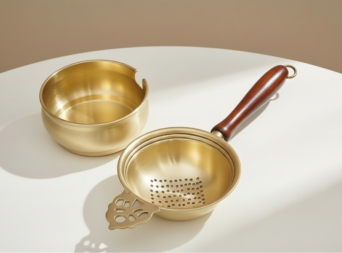 Brass Tea Strainer with Bowl | Crafted with Love