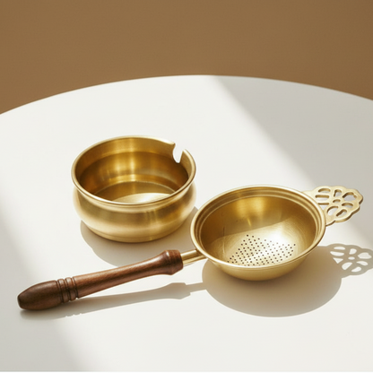 Brass Tea Strainer with Bowl | Crafted with Love