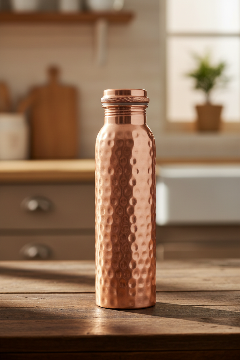 Handcrafted hammered copper water bottle food grade for Ayurvedic hydration