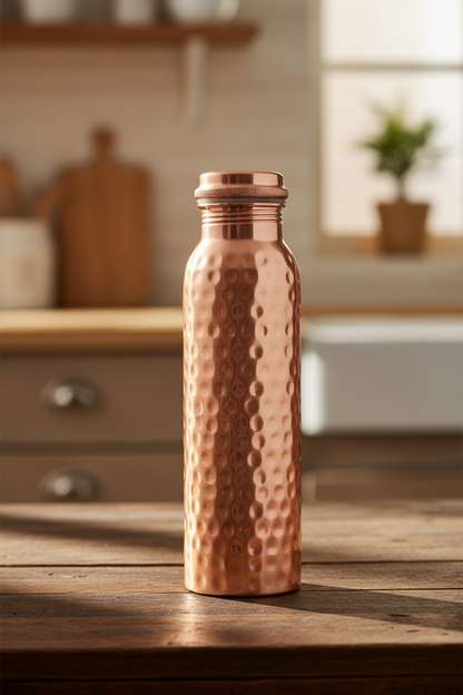 Handcrafted hammered copper water bottle food grade for Ayurvedic hydration