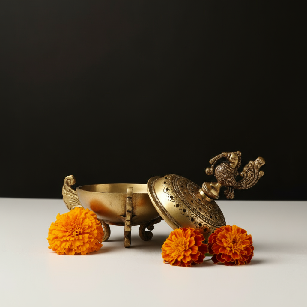 Handcrafted Indian Peacock Brass Loban/ Dhoopdani /  Indian Incense Burner