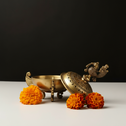 Handcrafted Indian Peacock Brass Loban/ Dhoopdani /  Indian Incense Burner