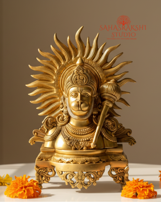 Sri Hanumanji Bust with Suryaprabha | Bajrangbali Bust Idol - Handcrafted in premium brass