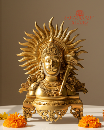 Sri Hanumanji Bust with Suryaprabha | Bajrangbali Bust Idol - Handcrafted in premium brass