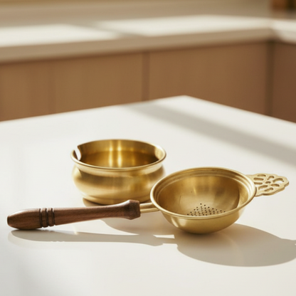 Brass Tea Strainer with Bowl | Crafted with Love