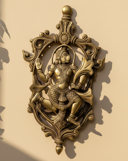 Blessing Hanuman wall-hanging in Brass