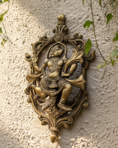 Blessing Hanuman wall-hanging in Brass
