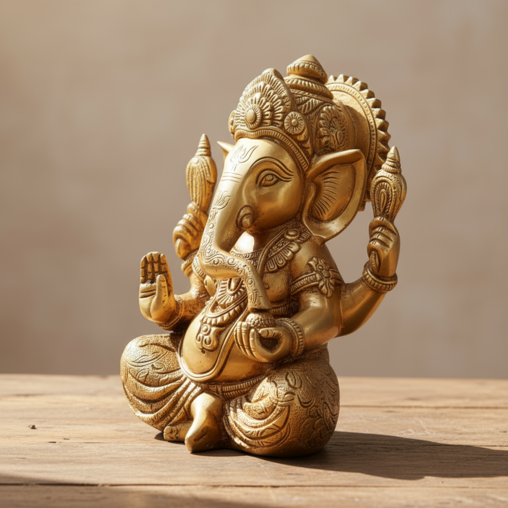 Sri Ganesha in seated Sukhasana | Sitting Ganesha - Handcrafted Pure Brass Idol