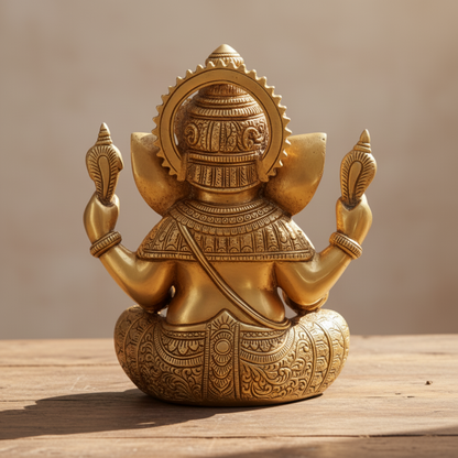 Sri Ganesha in seated Sukhasana | Sitting Ganesha - Handcrafted Pure Brass Idol