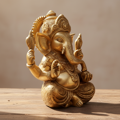 Sri Ganesha in seated Sukhasana | Sitting Ganesha - Handcrafted Pure Brass Idol