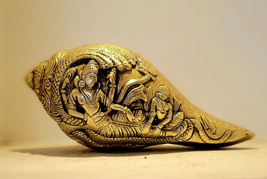 Sri Vishnu with Maa Lakshmi - Brass Sankh