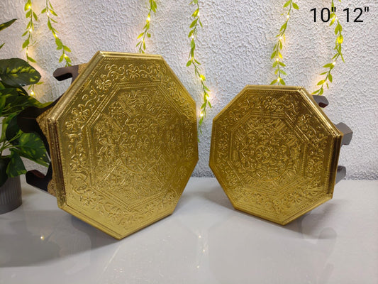 Handcrafted Brass & Wood Corner Choki (Set of 2)