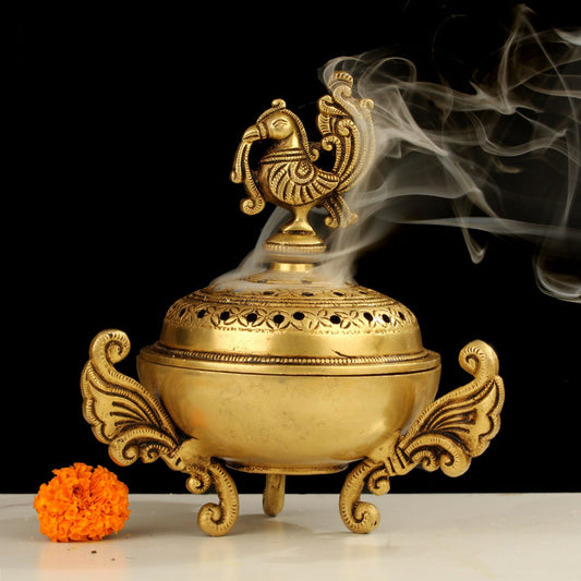 Handcrafted Indian Peacock Brass Loban/ Dhoopdani /  Indian Incense Burner