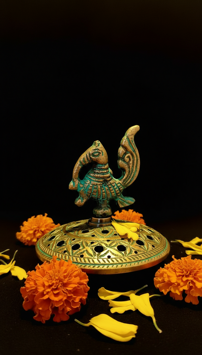 Handcrafted Indian Peacock Brass Loban/ Dhoopdani /  Indian Incense Burner