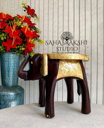 Handcrafted Brass Wood Elephant Table Set (2 pieces) - ( available in sizes 8" | 6" | 4")