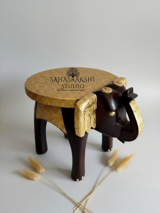 Handcrafted Brass Wood Elephant Table Set (2 pieces) - ( available in sizes 8" | 6" | 4")
