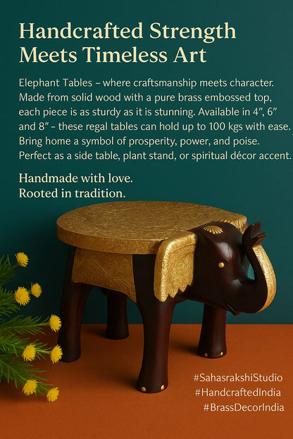 Handcrafted Brass Wood Elephant Table Set (2 pieces) - ( available in sizes 8" | 6" | 4")