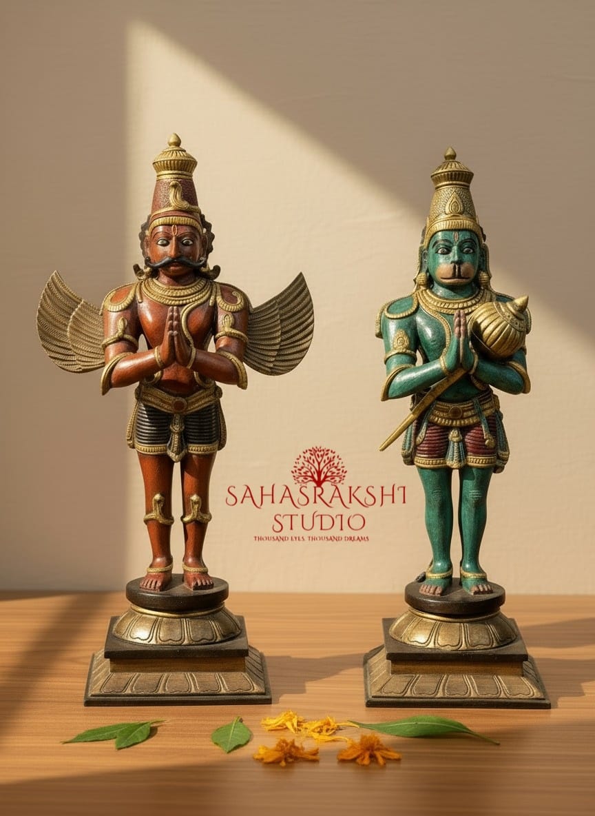 Dharmapālā - The Guardians of Dharma - Hanumanji & Garudaji - Pure Brass in traditional colors