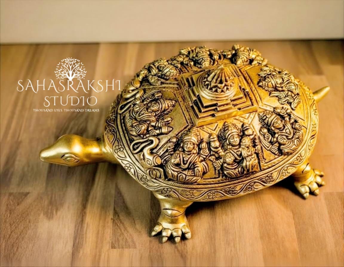Ashtalakshmi Tortoise with MahaMeru - Handcraftedin pure Brass