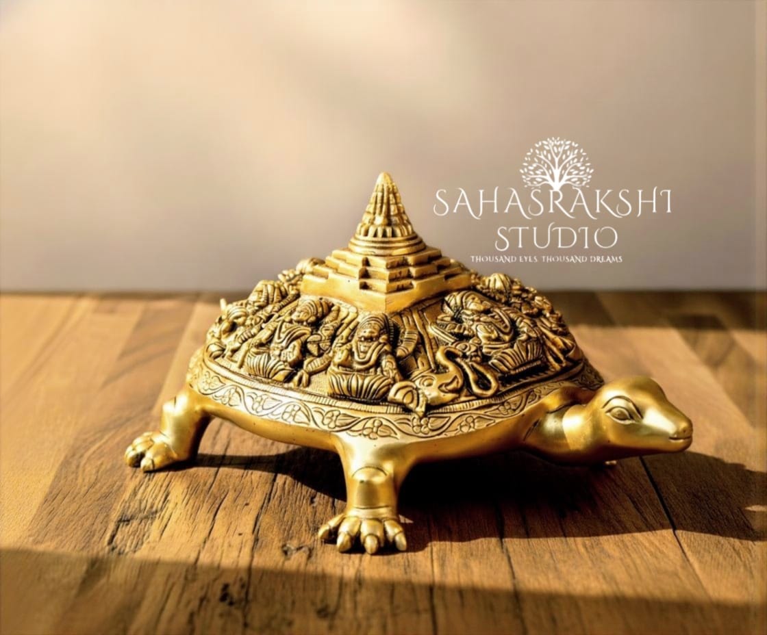 Ashtalakshmi Tortoise with MahaMeru - Handcraftedin pure Brass