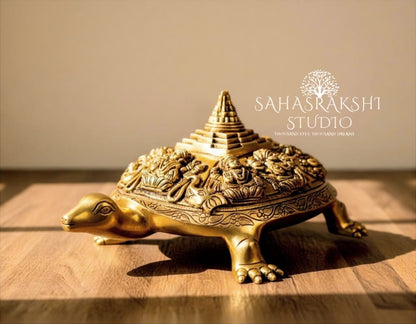 Ashtalakshmi Tortoise with MahaMeru - Handcraftedin pure Brass