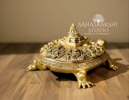 Ashtalakshmi Tortoise with MahaMeru - Handcraftedin pure Brass