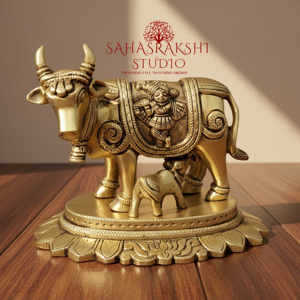 Vastu Kamadhenu | Vastu Cow with calf - Handcrafted with love- Premium Brass