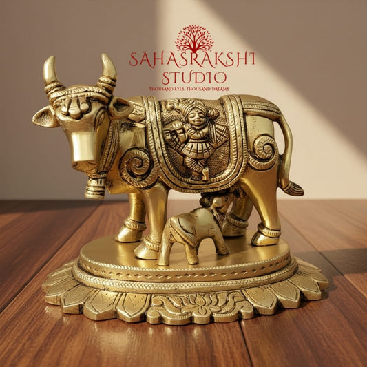 Vastu Kamadhenu | Vastu Cow with calf - Handcrafted with love- Premium Brass