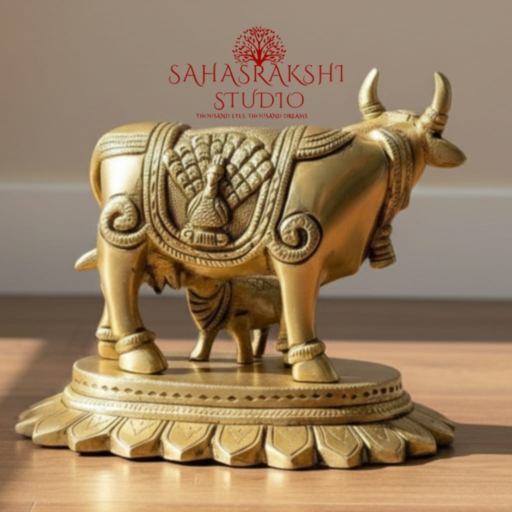 Vastu Kamadhenu | Vastu Cow with calf - Handcrafted with love- Premium Brass