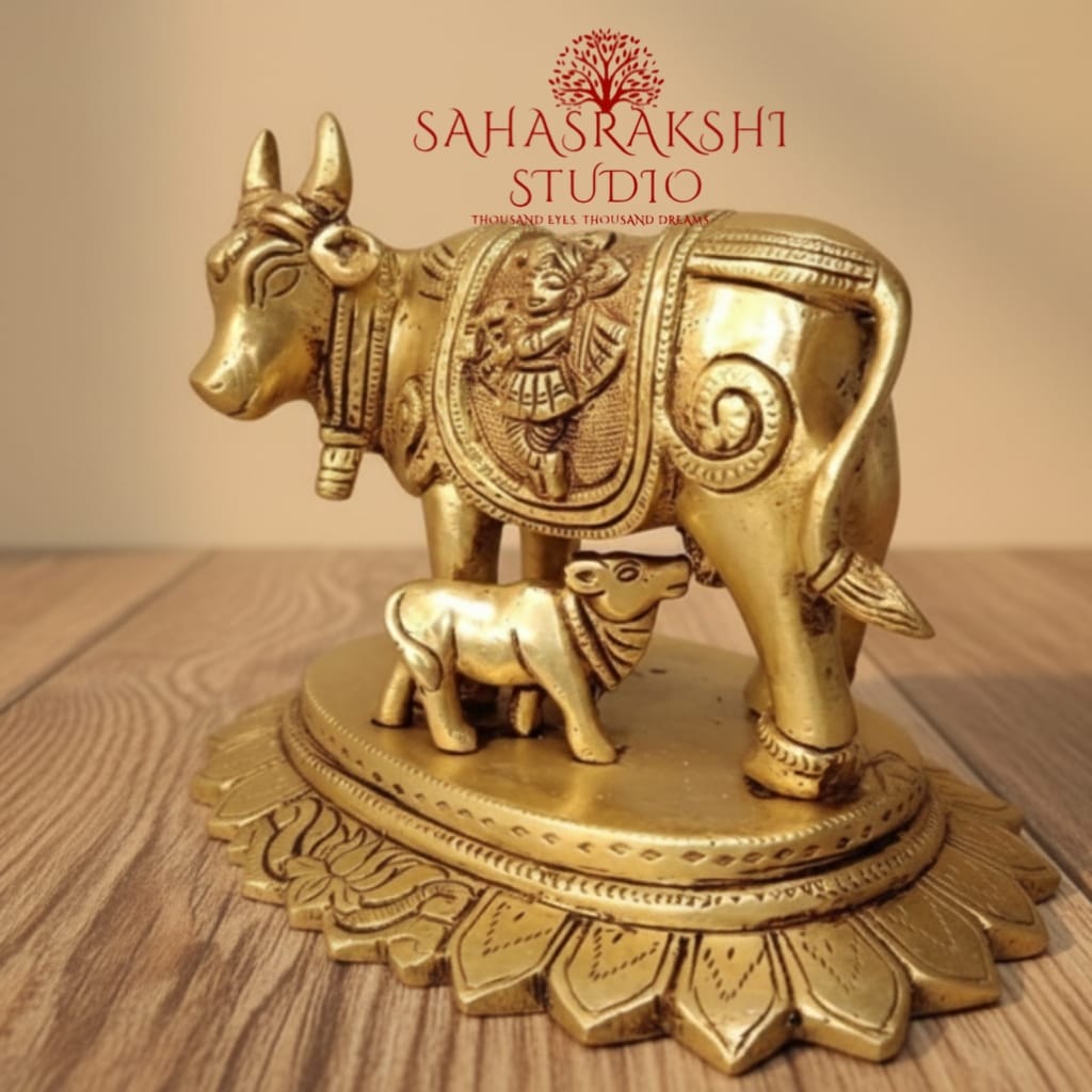 Vastu Kamadhenu | Vastu Cow with calf - Handcrafted with love- Premium Brass