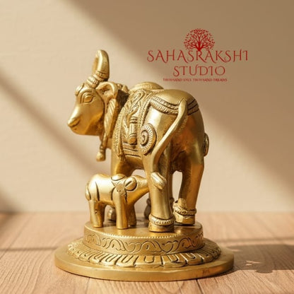 Vastu Kamadhenu | Vastu Cow with calf - Handcrafted with love- Premium Brass