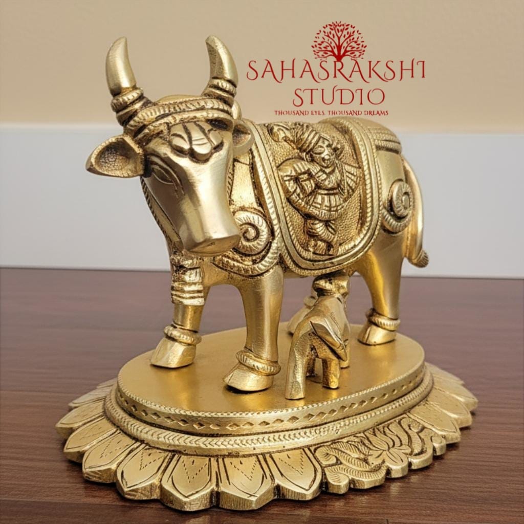Vastu Kamadhenu | Vastu Cow with calf - Handcrafted with love- Premium Brass