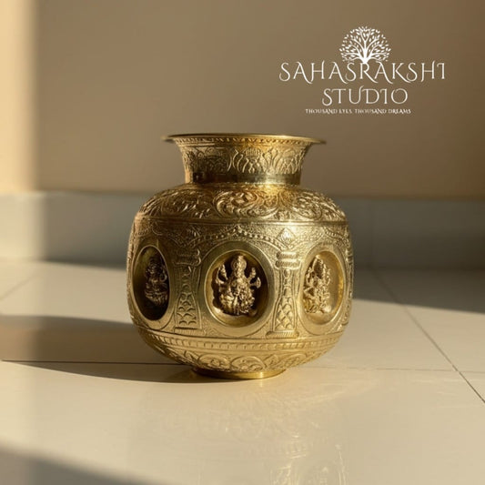 Brass AshtaLakshmi Kalash- Handcrafted in premium brass