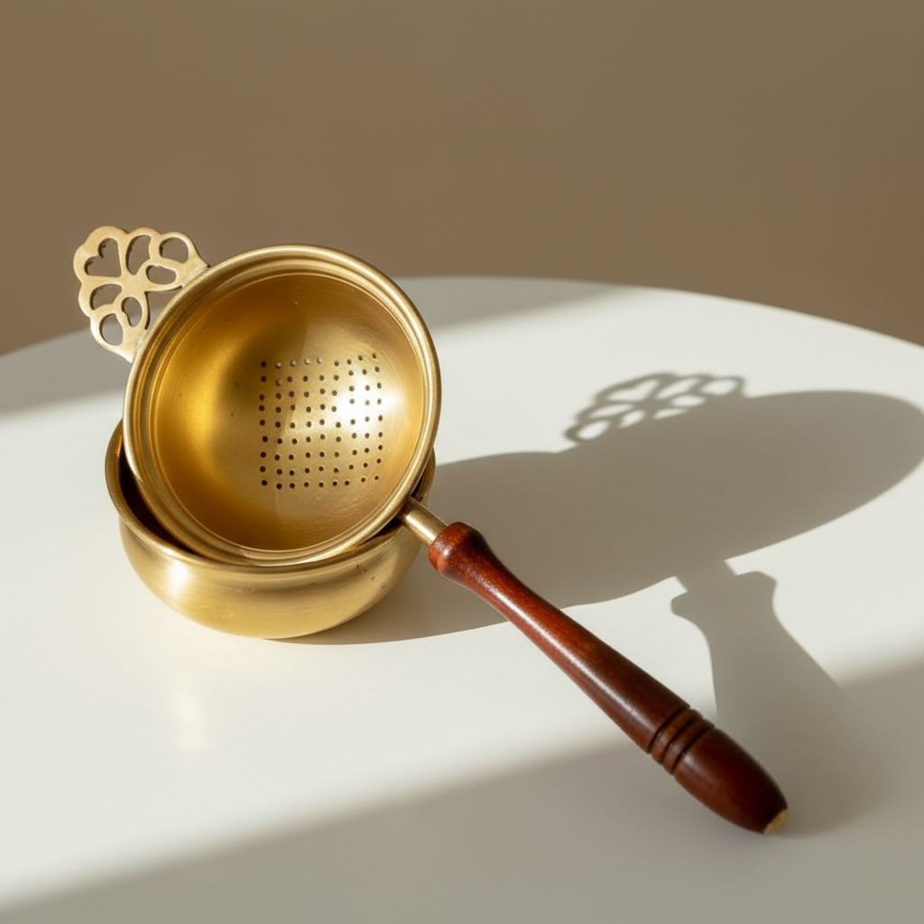 Brass Tea Strainer with Bowl | Crafted with Love