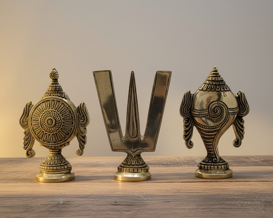 Premium Brass Shankh Chakra Namam (Table-Top/ Wall-Fitting) | Handcrafted with devoution