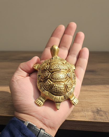 Brass vastu tortoise with Lo Shu grid for wealth, protection and feng shui energy balance