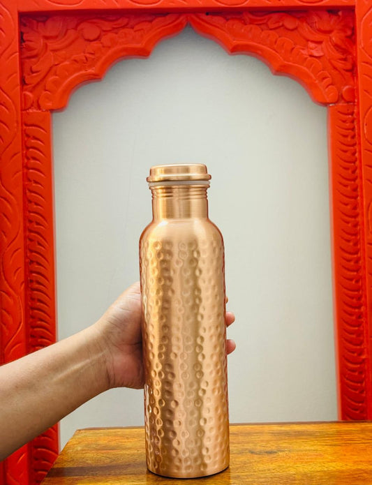Handcrafted hammered copper water bottle food grade for Ayurvedic hydration